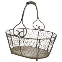 Cesto de arame cesto estilo antigo com pega cesto de metal 28×23×12cm