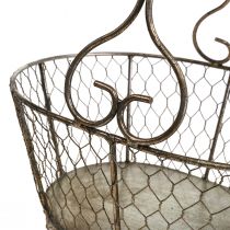 Cesto de arame cesto estilo antigo com pega cesto de metal 28×23×12cm
