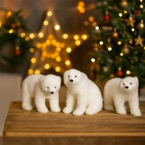 Itens Figuras decorativas de urso polar em pé e sentado, brancas, 16/20 cm, 3 unidades