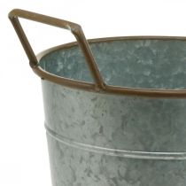Plantador com pegas, recipiente de metal para plantar, vaso prateado, castanho Ø24cm A32,5cm