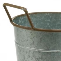 Itens Floreira com alças, recipiente de metal para plantio, vaso prateado, marrom Ø24cm Alt.32,5cm