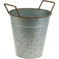 Vaso de metal para plantar, floreira com asas, cachepot prata, castanho Ø21cm A30,5cm