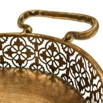 Bandeja decorativa oval bandeja de metal dourado visual antigo conjunto de 3