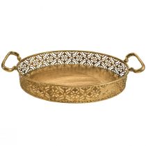 Bandeja decorativa oval bandeja de metal dourado visual antigo conjunto de 3
