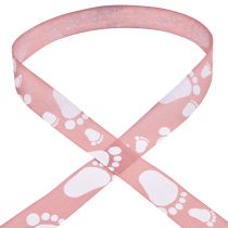 Itens Fita para presente decoração de pés de bebê fita de batismo rosa 25mm 16m
