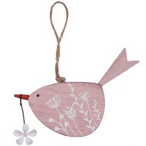 Pássaro decorativo de primavera decoração suspensa madeira rosa 15×8,5cm