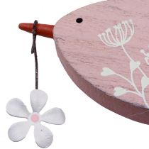 Pássaro decorativo de primavera decoração suspensa madeira rosa 15×8,5cm