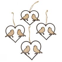 Decoração suspensa coração com decoração de pássaros para pendurar 12 cm 4 unidades