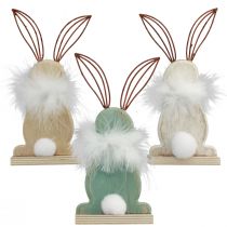 Coelhinho decorativo coelhinhos de madeira com penas decoração de Páscoa Alt.17,5cm 3 unidades