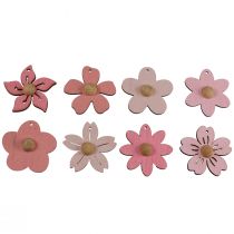 Flores de madeira decoração suspensa madeira decoração de verão rosa 4,5 cm 24 unidades