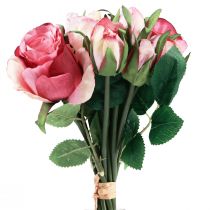 Buquê decorativo de rosas artificiais rosa rosas 29cm 12 unidades