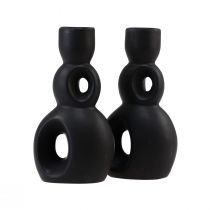 Itens Castiçal de cerâmica preto Alt.13cm 2 unidades