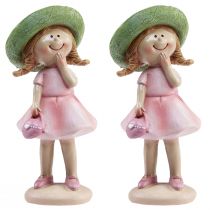 Itens Figuras decorativas menina com chapéu rosa verde 6,5x5,5x14,5cm 2 unidades