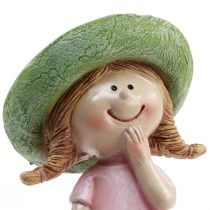 Itens Figuras decorativas menina com chapéu rosa verde 6,5x5,5x14,5cm 2 unidades