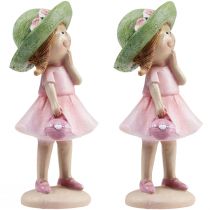 Itens Figuras decorativas menina com chapéu rosa verde 6,5x5,5x14,5cm 2 unidades