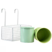 Itens Vaso de metal para pendurar, verde, decoração para varanda, 22 cm de comprimento x 23,5 cm de altura.