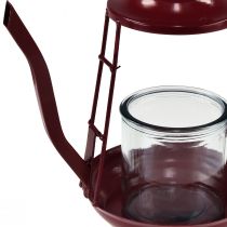 Itens Porta-velas lanterna de vidro jarro de metal vermelho Alt.22cm