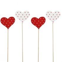 Itens Corações vermelhos e brancos com flores pontilhadas em madeira 6 × 5 cm 18 unidades