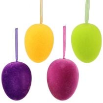 Itens Ovos de Páscoa decorativos para pendurar flocados coloridos Alt.8cm 8 unidades