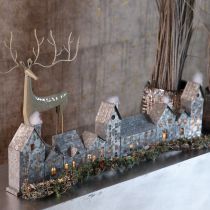Itens Fileira decorativa de casinhas com suportes para velas pequenas, decoração de Advento, 68 cm