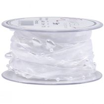 Itens Fita de organza branca para decoração de casamento, 10mm x 5m, com corações e pérolas.