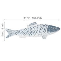 Itens Peixe de madeira azul e branco, decoração de peixe, farinha de madeira, 35 cm, 1 peça