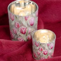 Itens Lanterna decorativa de vidro com design de tulipa para decoração de primavera, 8 cm, conjunto de 4 peças.