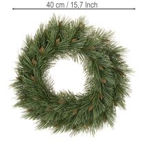 Itens Coroa artificial de ramos de pinheiro com pequenas pinhas, 40 cm