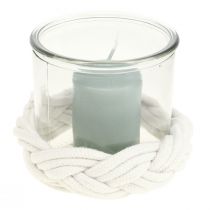 Lanterna vidro macramê trançado branco Ø13cm A10cm