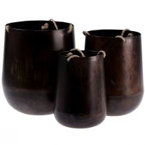 Itens Cesta suspensa vaso de flores de metal para pendurar marrom 22/20/16,5 cm conjunto de 3