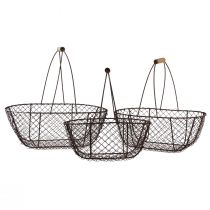 Itens Cesto de arame cesto oval de metal com cabo de madeira 30/35,5/40cm conjunto de 3