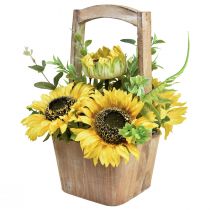 Itens Arranjo de flores artificiais de girassol em vaso de madeira Alt.31cm