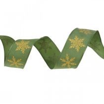 Fita Natal floco de neve verde amarelo 25mm 15m