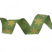 Itens Fita Natal floco de neve verde amarelo 25mm 15m