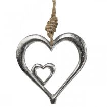 Pingente decorativo coração metal prata natural 10,5x11x0,5cm