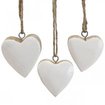 Pendente corações de madeira decorativos corações branco Ø5-5,5cm 12uds