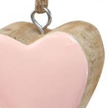 Pingente corações de madeira decorativos rosa Ø5-5,5cm 12uds