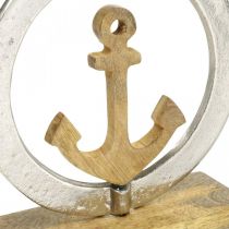 Decoração marítima, âncora de madeira no anel, escultura, decoração náutica de verão prata, cores naturais A19,5cm