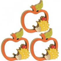 Figura decorativa outono, maçã com ouriço, decoração em madeira 16,5 × 15cm 3pcs