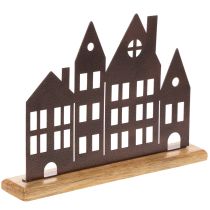 Itens Decoração para fileira de casas, metal com base de madeira, 30 cm