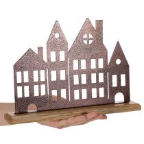 Itens Decoração para fileira de casas, metal com base de madeira, 30 cm
