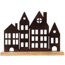 Itens Decoração para fileira de casas, metal com base de madeira, 30 cm