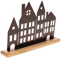 Itens Decoração para fileira de casas, metal com base de madeira, 30 cm