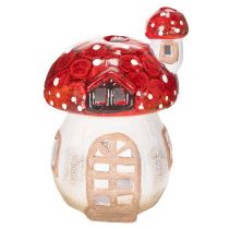 Itens Casinha decorativa em forma de cogumelo para vela pequena, pintada à mão com torre, 21 cm