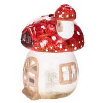 Itens Casinha decorativa em forma de cogumelo para vela pequena, pintada à mão com torre, 21 cm