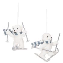 Itens Pingente de urso polar em esquis com cachecol para pendurar, 10 cm, 2 peças