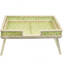 Bandeja de cama de bambu, bandeja de servir dobrável, bandeja de madeira com padrão trançado verde-cores naturais 51,5×37cm