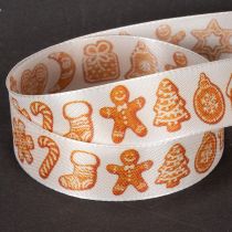 Itens Fita decorativa com figuras de biscoito de gengibre. Fita festiva para presentes de Natal. 25 mm x 18 m.