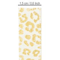 Itens Fita de seda com estampa de leopardo creme dourado 15mm 18m