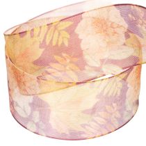 Itens Fita para presentes em cores outonais, fita de organza com estampa floral, 40 mm, 15 m